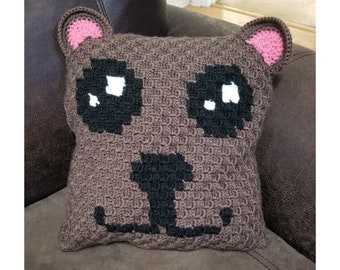 Bear Cushion Cover Crochet Pattern, double sided, removable, washable, grid, row by row, C2C, crochet pattern, crochet, PDF