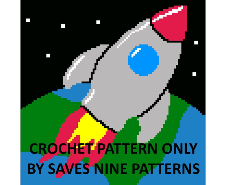 Rocket Blanket, Crochet Pattern, row by row, grid, single crochet, c2c, kids blanket, space, graphgan, afghan, tapestry image 1