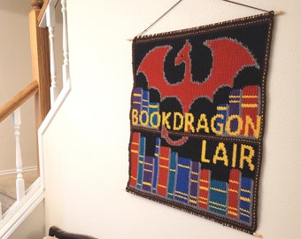 Book Dragon Lair Wall Hanging Pattern, row by row, single crochet, crochet pattern, crochet, PDF