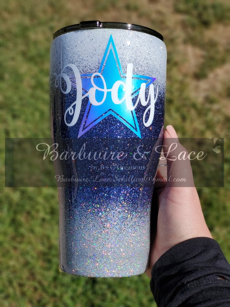 Navy Blue White Silver Glitter Tumbler Custom Tumbler Etsy