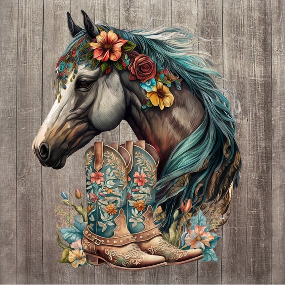 Floral Horse PNG: Western Shirt Design, Tumbler Wrap (Digital Design)