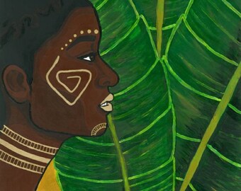 Queen of the jungle- black woman, natural hair art, black British art, black art, acrylic painting, afrocentric, woman art