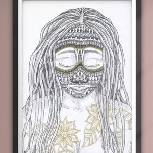 At peace #1, black woman, afrocentric art, natural hair art, line art, black british artist