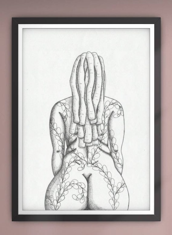 Her Form- black woman, nude art, locs art, natural hair art, tattooed woman