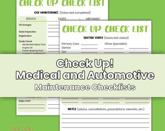 Printable Medical and Automotive Maintenance Checklists | 8.5 x 11" | Health Maintenance, Car Maintenance Schedule