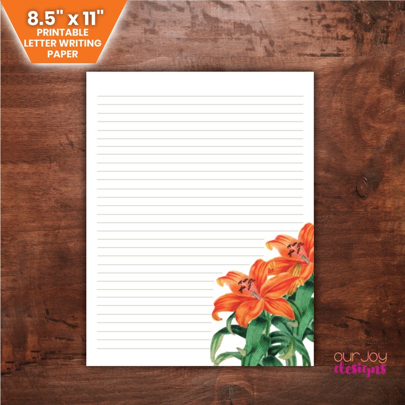 lilies printable letter writing paper 85 x 11 etsy