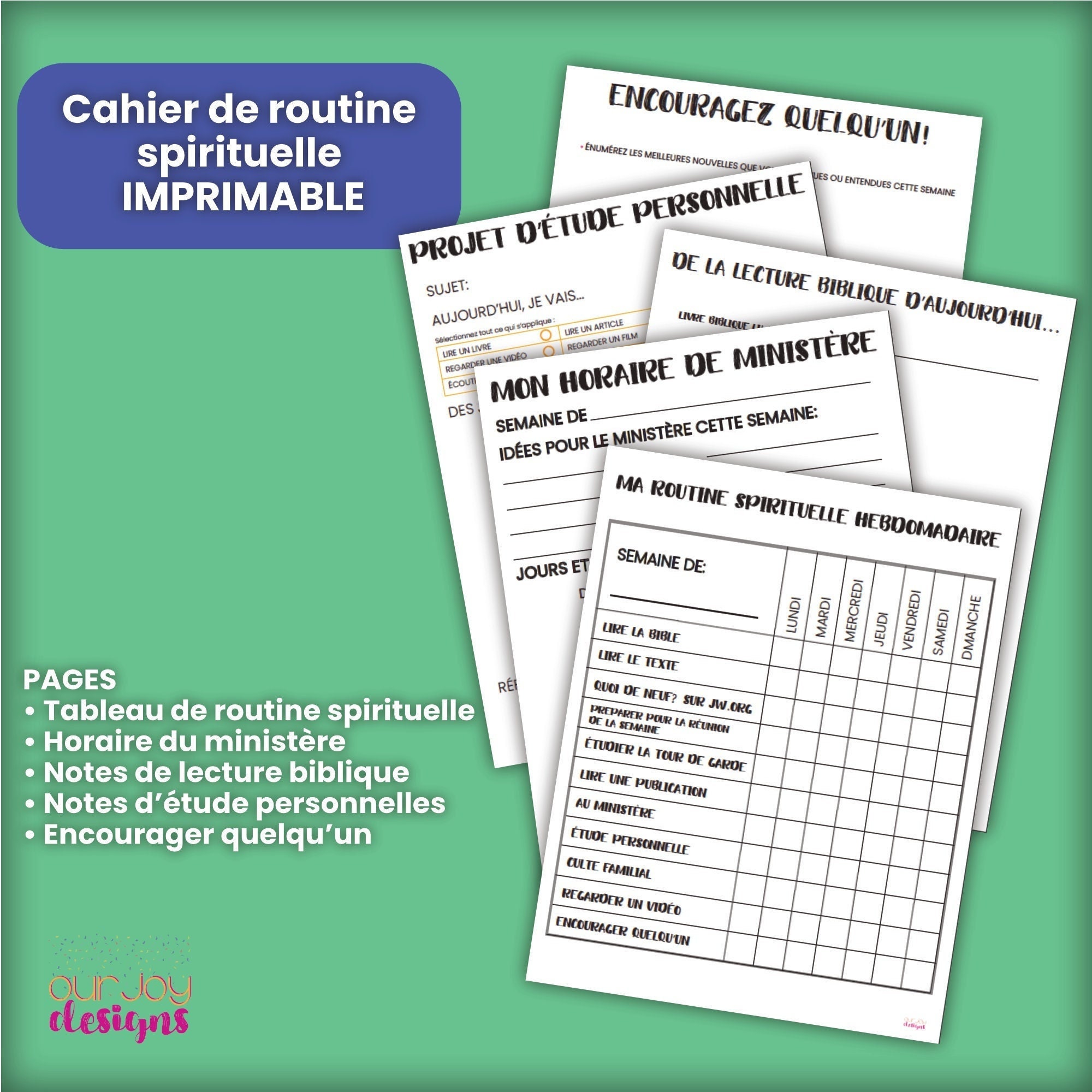 FRENCH Cahier de Routine Spirituelle Imprimable | En Francais Pour Baptisme, Les Pionniers, JW French Printable, Pour Les Temoins de Jehovah