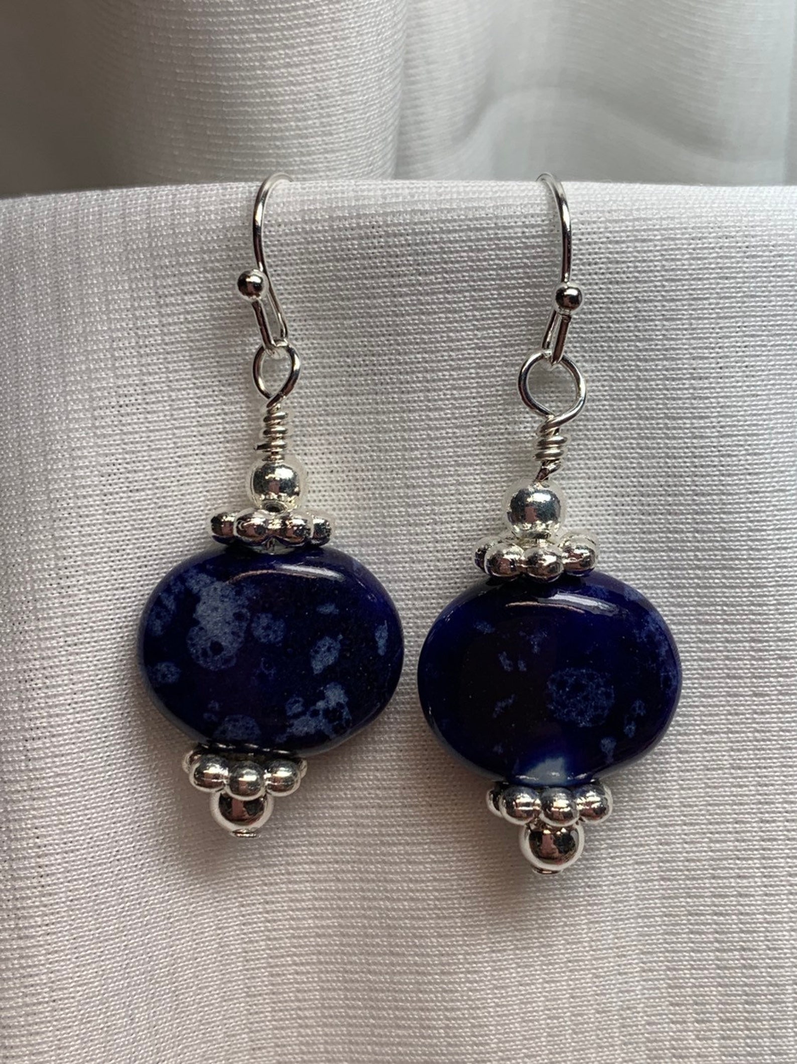 Dark Blue Stone on Dangle Earring With Silver Accents Etsy