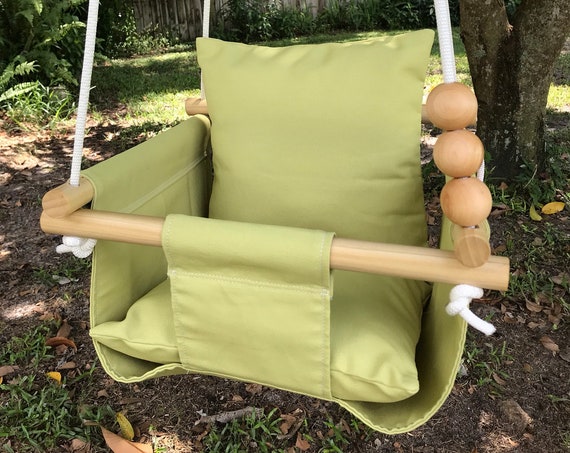 Green Baby Swing Indoor, canvas playroom swing, First Birthday Gift, Baby Shower Gift, Toddler Swing, Citron green swing, Nursery swing
