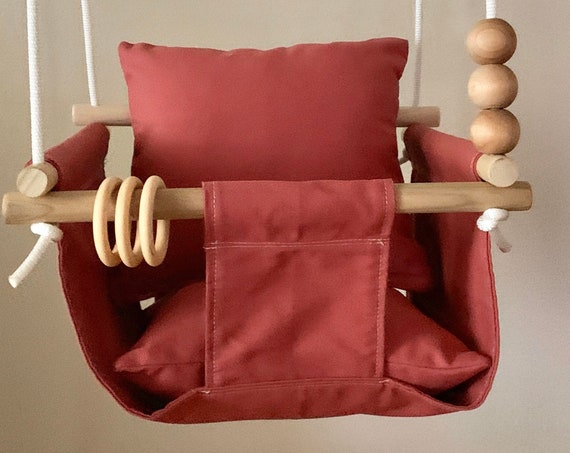 Baby Swing Indoor, Canvas Playroom Swing, Dusty Cedar Canvas swing, First Birthday Gift, Baby Shower Gift, Toddler Swing