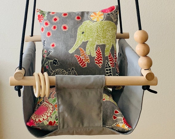 Baby Swing, Dark gray swing, Safari Nursery Playroom decor, Toddler swing, 1st birthday gift, Baby Shower gift, Hammocks Swings Home Living