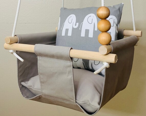 Gray elephant Baby Swing Indoor, Playroom swing, Toddler Swing, Elephant nursery decor, First Birthday gift, Baby shower gift,