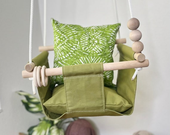 Baby swing Indoor, Green Playroom swing, Baby Shower Gift, 1st Birthday Gift, Home Living Hammocks Swings, Canvas swing