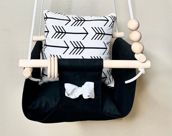 Arrow and Bow Baby Swing, Black & White Canvas Playroom Swing, First Birthday Gift, Baby Shower gift, Toddler swing, Fabric Swing