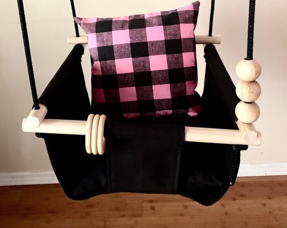 Black Baby Swing Indoor, Buffalo Plaid playroom swing, Baby Shower Gift, First Birthday Gift, Toddler Swing, Nursery swing