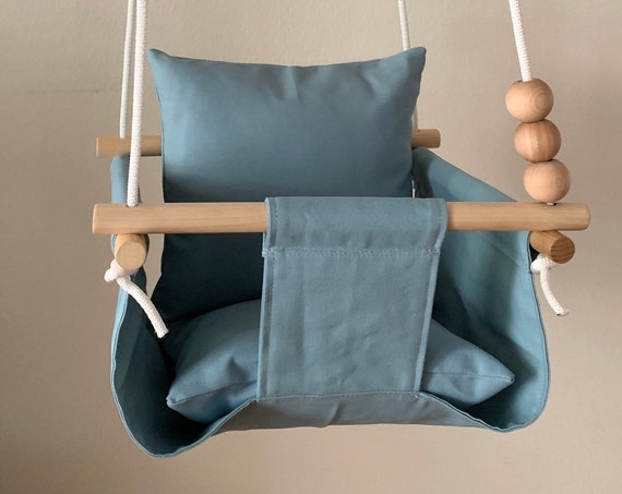 Light Blue Baby Swing Indoor, Indoor canvas playroom nursery swing, First Birthday Gift, Baby Shower Gift, hammocks Swings Home Living