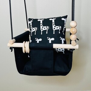 Black Giraffe Baby Swing: Handmade Canvas Nursery Decor