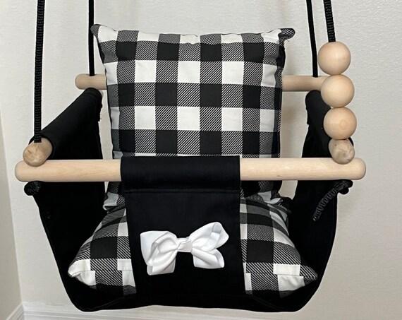 Buffalo Plaid baby swing indoor, Canvas playroom swing, First Birthday Gift, Baby shower Gift, Toddler swing, Child's fabric swing