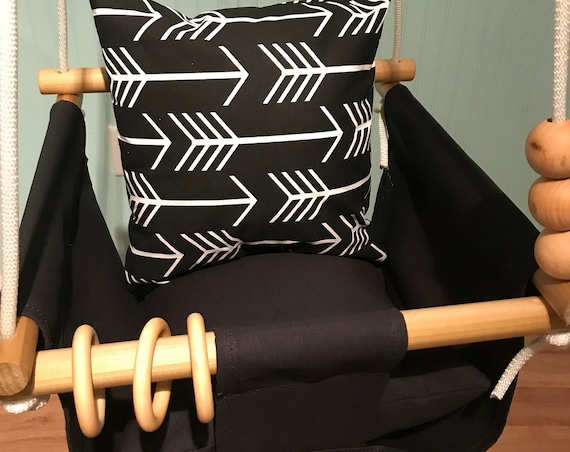 Arrow Baby Swing Toddler, Black Canvas Playroom Swing, First Birthday Gift, Baby Shower gift, Toddler swing, Fabric Swing, Porch swing