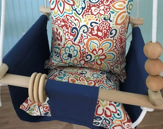 Blue Baby Swing Indoor, Canvas Playroom nursery swing, First Birthday Gift, Baby Shower Gift, Toddler Indoor Swing, Hammocks Swings