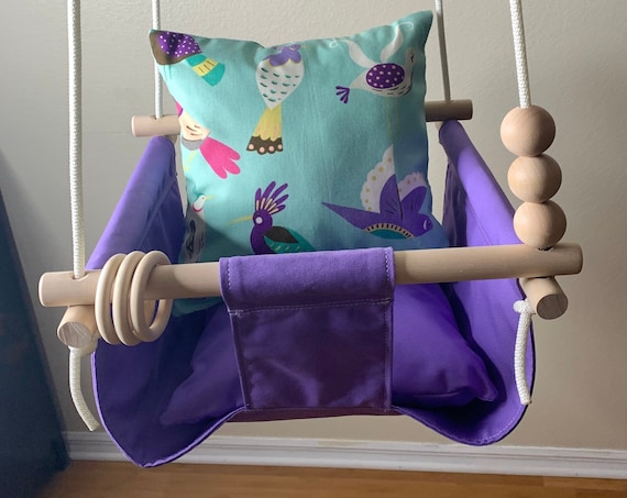 Purple baby swing indoor, canvas playroom nursery swing, First Birthday Gift, Baby Shower Gift, Toddler Swing, Child's Fabric Swing