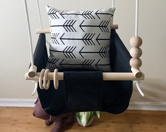 Arrow Baby Swing Toddler, Black Canvas Playroom Swing, First Birthday Gift, Baby Shower gift, Toddler swing, Fabric Swing, Porch swing