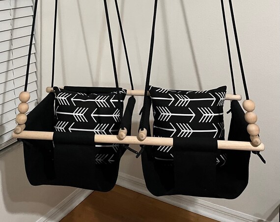 Twin's Baby Swing Indoor, Twin's Black Canvas Playroom Swing, Twin's 1st Birthday Gift, Twin's Baby Shower, Toddler Swing, Fabric Baby Swing