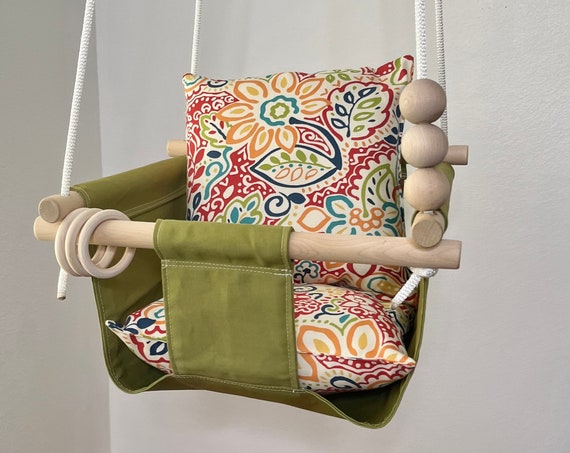 Olive green Baby Swing Indoor, Playroom swing, Toddler Swing, Elephant nursery decor, First Birthday gift, Baby shower gift,