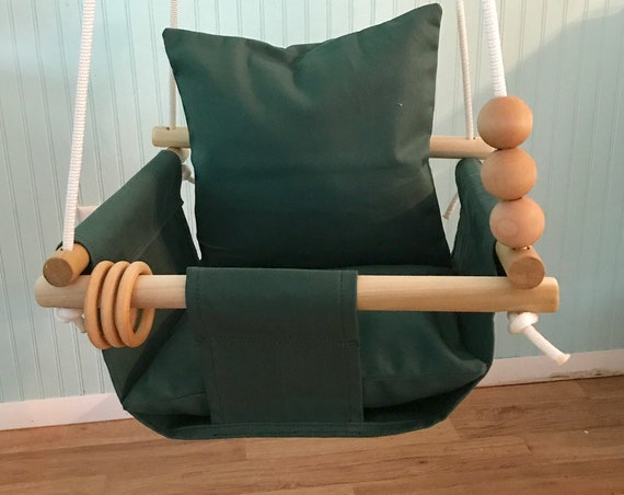 Hunter green Baby Swing Indoor, First Birthday Gift, Baby Shower Gift, Toddler canvas Swing, Nursery Swing, Hammocks Swings