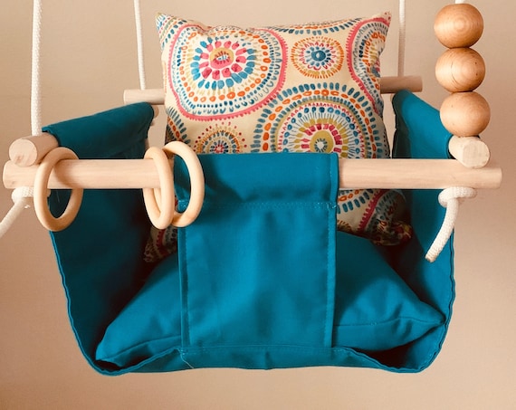 Teal Baby Swing Indoor, Playroom swing, Nursery swing, First Birthday Gift, Baby Shower Gift, Toddler Swing, Fabric Baby Swing