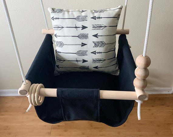 Arrow Baby Swing Toddler, Black Canvas Playroom Swing, First Birthday Gift, Baby Shower gift, Toddler swing, Fabric Swing, Porch swing