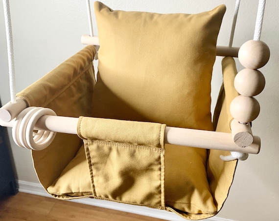 Baby swing Indoor, Gold canvas Playroom swing, Baby Shower Gift, Toddler Swing, 1st Birthday Gift, nursery swing decor