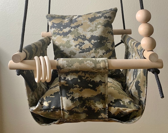 Digital camo military baby swing indoor, Playroom canvas swing, Baby Shower Gift, 1st Birthday Gift, Nursery swing decor, Child's Swing