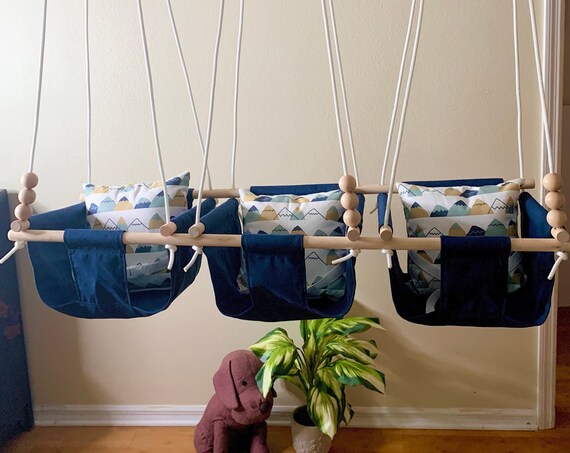 Triplet baby swing, canvas swing, Triplet's First Birthday present, Triplet's Baby Shower, Playroom or porch swing