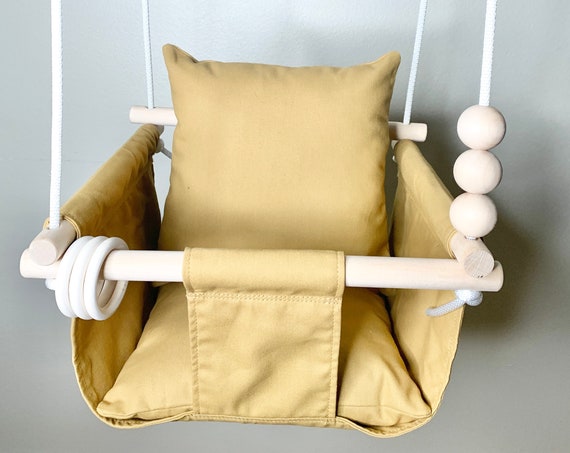 Baby swing Indoor, Gold canvas Playroom swing, Baby Shower Gift, Toddler Swing, 1st Birthday Gift, nursery swing decor
