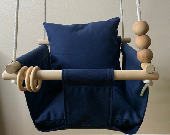 Navy Baby Swing Indoor, Navy Blue Canvas Playroom Swing, First Birthday Gift, Baby Shower Gift, Toddler Swing, Fabric Baby Swing