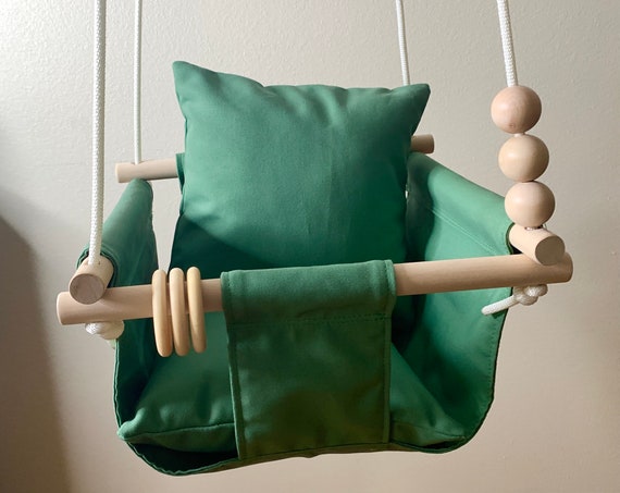 Green Baby Swing Indoor, Canvas playroom swing, First Birthday Gift, Baby Shower Gift, Toddler Swing, Nursery Swing decor