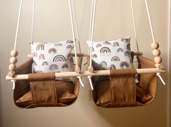 Nutmeg Twin's Baby Swing indoor, Twin's playroom swing, Twin's First Birthday gift, Twin's Baby shower gift, Rainbow nursery decor swing