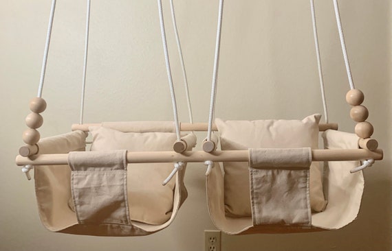 Natural twin's Baby Swing Indoor, Twin's canvas nursery swing, playroom swing, Twin's First birthday gift, Twin's Baby Shower, Toddler Swing