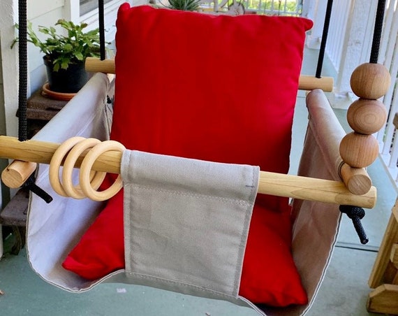 Gray Baby Swing Indoor, Canvas playroom Swing, Nursery decor, First Birthday Gift, Baby Shower Gift, Toddler swing, child's swing