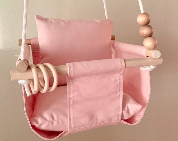 Pink Baby Swing Indoor, Pink Canvas Playroom Swing, First Birthday Gift, Baby Shower Gift, Toddler Swing, Nursery Swing, child's swing