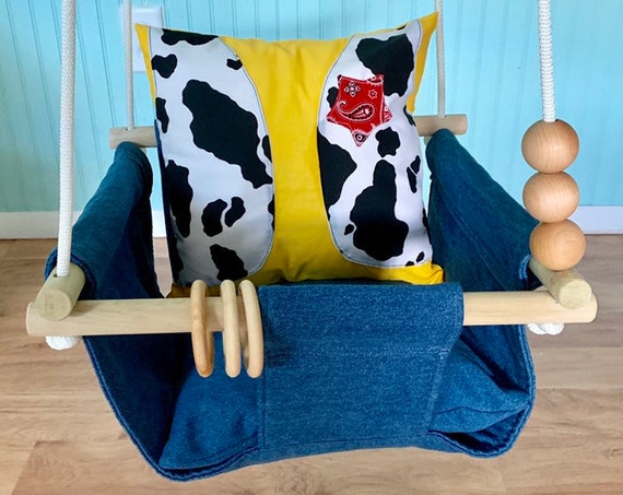 Baby Swing, Cowboy nursery playroom decor, First Birthday Gift, Baby Shower Gift, Toddler Swing, Hammocks Swings Home Living