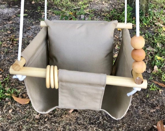 Khaki Baby Swing Toddler, canvas toddler playroom swing, First Birthday Gift, Baby Shower Gift, Fox or Llama Baby Nursery Decor