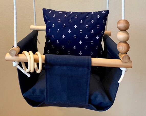 Navy Baby Swing Indoor , Baby Nautical Indoor Navy Blue Swing, First Birthday Gift, Baby Shower Gift, Nautical anchor nursery, Toddler Swing