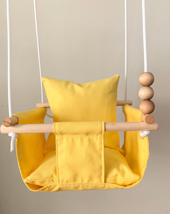 Yellow Baby Swing Indoor, canvas playroom swing, First Birthday Gift, Baby Shower Gift, Toddler Swing, Fabric Swing, Nursery swing