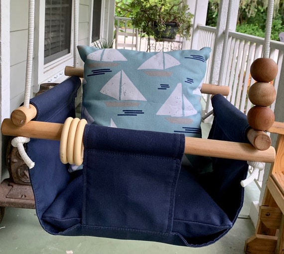 Nautical baby swing, Sailboat Navy baby swing, First Birthday gift, Nautical baby gift, Nursery playroom swing, First birthday gift