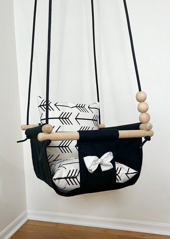 Arrow and Bow Baby Swing, Black & White Canvas Playroom Swing, First Birthday Gift, Baby Shower gift, Toddler swing, Fabric Swing
