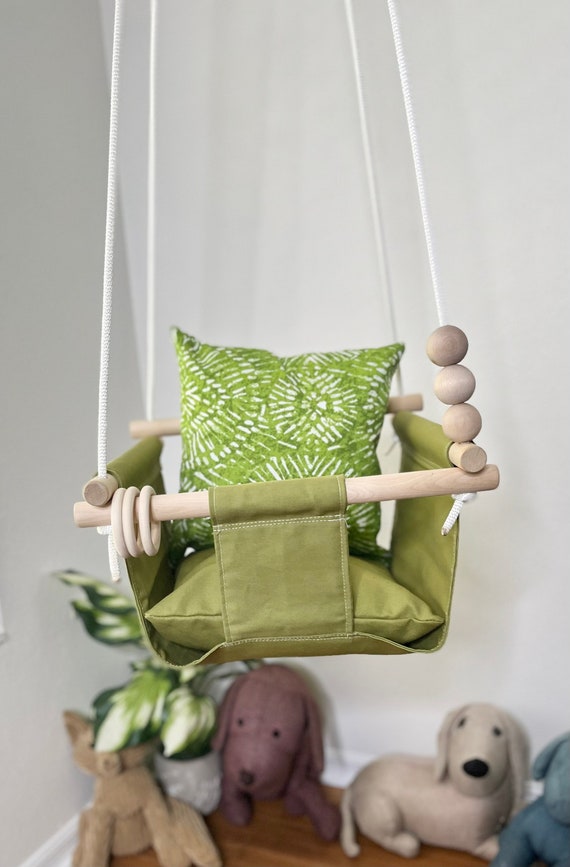 Baby swing Indoor, Green Playroom swing, Baby Shower Gift, 1st Birthday Gift, Home Living Hammocks Swings, Canvas swing