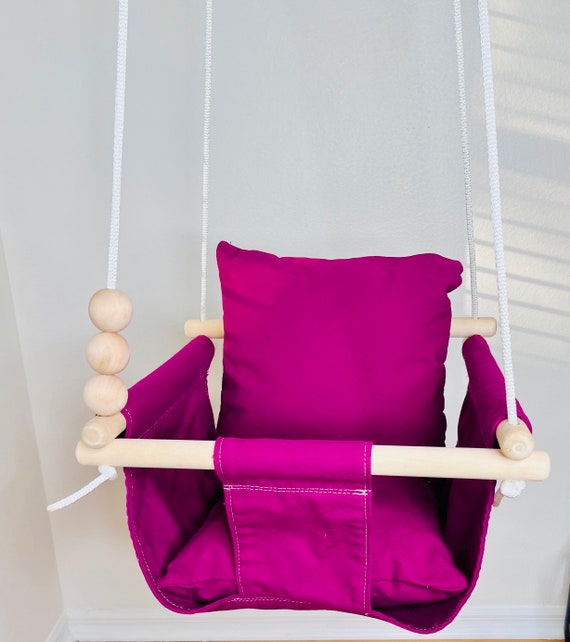 Baby Swing Indoor, Raspberry Canvas Playroom nursery Swing, First Birthday Gift, Baby Shower Gift,Toddler swing, Home Living Hammocks Swings