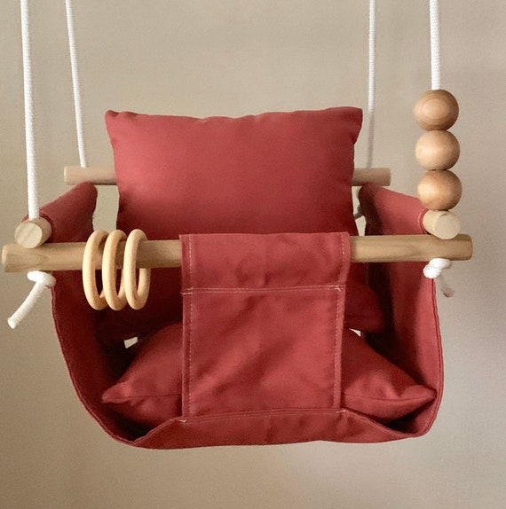 Baby Swing Indoor, Canvas Playroom Swing, Dusty Cedar Canvas swing, First Birthday Gift, Baby Shower Gift, Toddler Swing